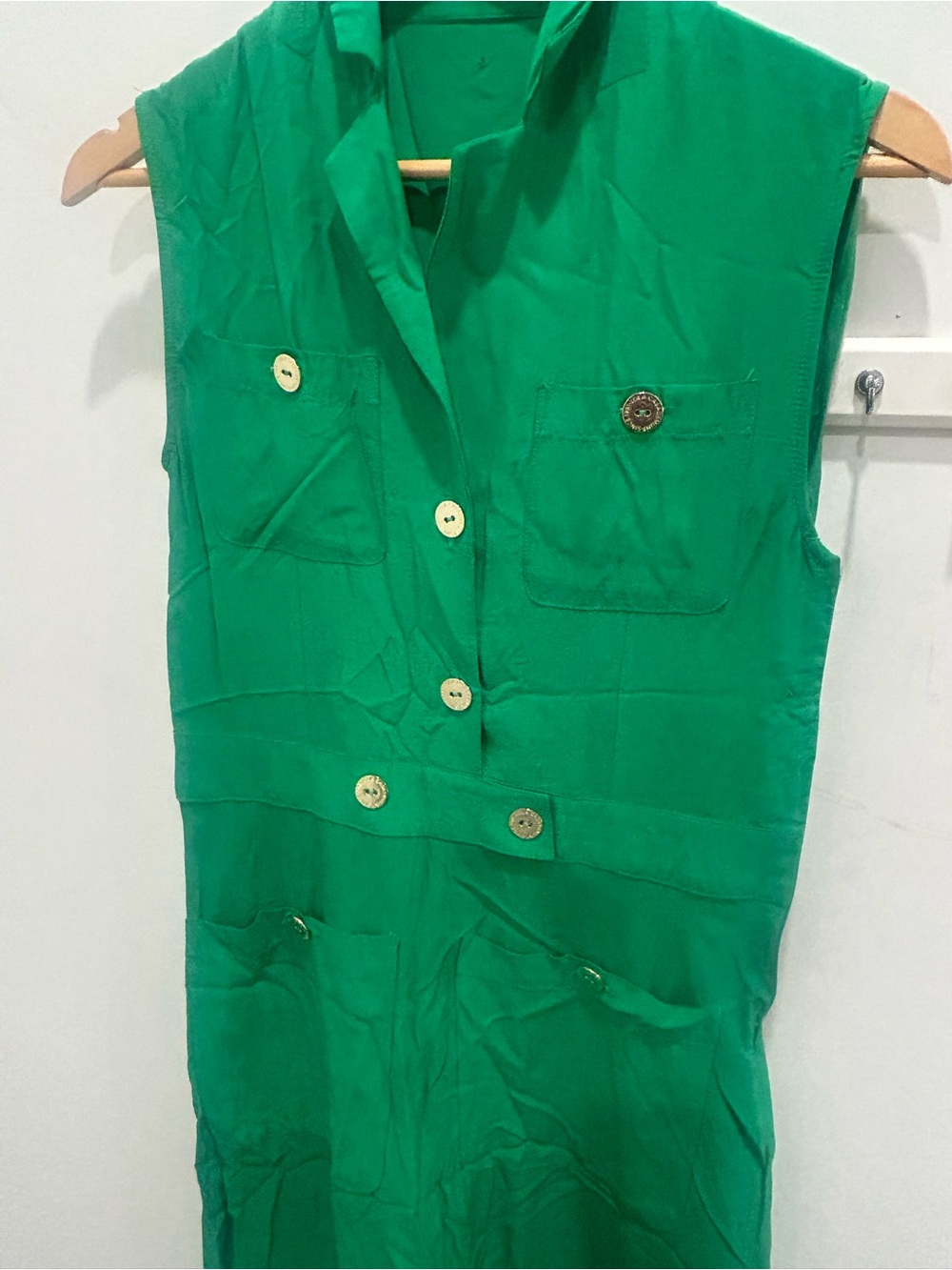 lola Bright Green Sleeveless Button-Front Silk Maxi Dress